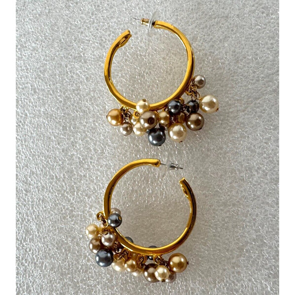 KJL Kenneth Jay Lane Earrings Gold Tone Hoop Faux Pearl Dangle Multicolor - Picture 3 of 5
